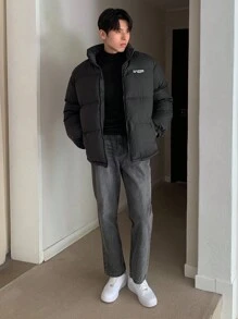 DAZY Winter Men's Letter Print Padded Coat Jacket - Black - View 16