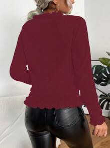 Chiquease Áo len cardigan viền diềm màu trơn, mùa xuân thu - Màu Đỏ Sâu - Xem 2