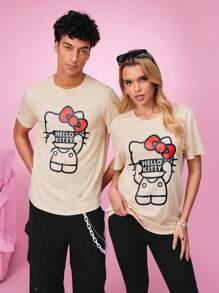 HELLO KITTY AND FRIENDS | SHEIN Unisex 1 szt. Casualowa koszulka z krótkim rękawem z nadrukiem kreskówkowym i literowym, lato