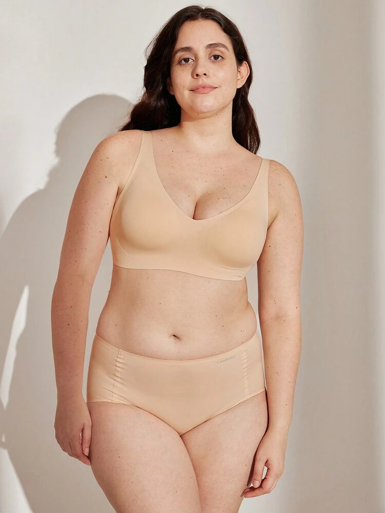 Dream Curve 2ndSkin Nude Wireless Seamless Plunge Lounge T-Shirt Lingerie As Outerwear Bra Sticky Basic SizeFreedom Bra No Show Underwear Comfortable Must-Haves Also Suitable For Teen Girl & Young & Kid