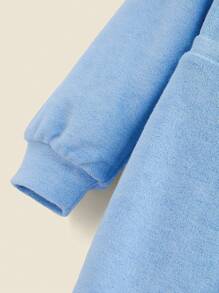 THE HAPPY LOOK 女童蓝色针织毛巾布束腰长袖休闲纯色连体裤，秋冬季 - 藍色 - 查看 5