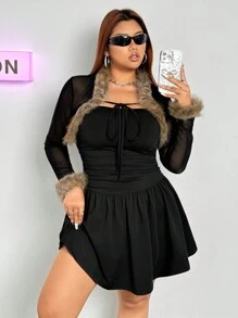 SHEIN ICON Set di cardigan con colletto in maglia e vestito tinta unita di taglie grandi