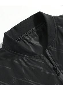 Manfinity Homme 男士休闲印花立领长袖夹克，男士商务休闲新款高性价比黑色微纹理印花休闲夹克，适合日常休闲穿着，冬季夹克 - 黑色 - 查看 3