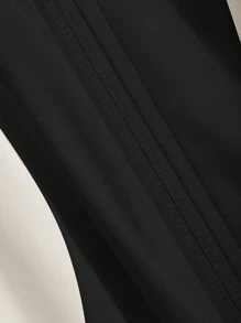 DAZY 女士休闲拼色长袖拉链立领夹克，秋季服装 - 黑與白 - 查看 4