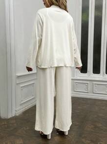 SHEIN LUNE Plus Size Spring And Autumn Casual Solid Color Shawl Collar Jacket And Trousers Two-Piece Suit - Apricot - View 2