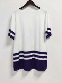 SHEIN LUNE Camiseta de talla grande con estampado de anclas y rayas, camiseta informal de cuello redondo de manga corta, ropa para mujer de talla grande - Multicolor - Ver 2