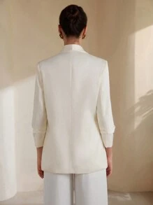 SHEIN Privé Áo khoác kiểu dáng công sở dành cho nữ có cổ chữ V Ruched Cuff thu thập thắt lưng - Màu be - Xem 3