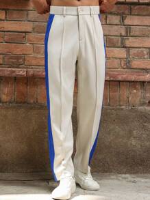 Manfinity Roghcode 男士休闲撞色简约日常长裤，外出长款抽绳直筒拼色裤，适合丈夫、男友礼物，秋季 - 杏色 - 查看 5