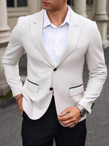 Manfinity Mode Men's Solid Color Minimalist Daily Casual Lapel Long Sleeve Blazer - Apricot - View 1