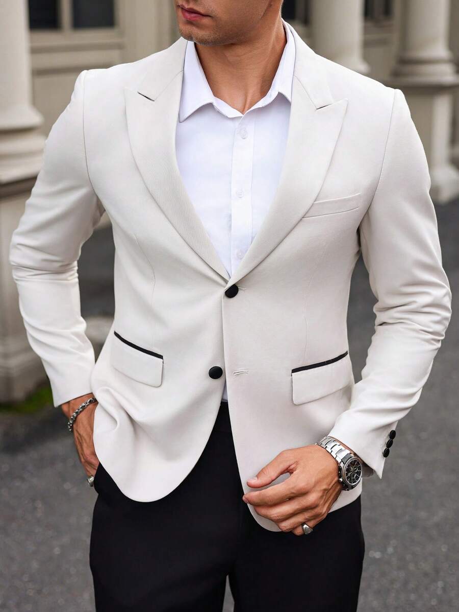 Manfinity Mode Men's Solid Color Minimalist Daily Casual Lapel Long Sleeve Blazer - Apricot - View 1