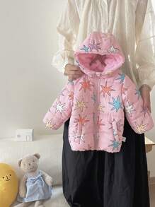 Baby Girls Cartoon Hooded Padded Coat - Multicolor - View 6