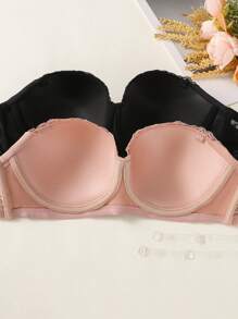 2pcs/Set Women Lace Strapless Bras With Wire - Multicolor - View 2