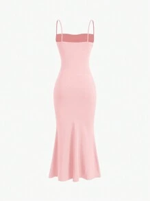 Sweetra Ladies' Summer Solid Color Pleated Mermaid Hem Elegant Spaghetti Strap Dress Maxi Women Outfit