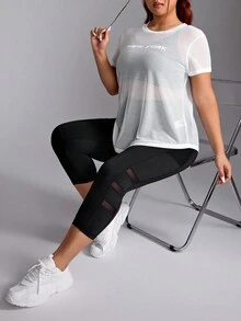 Easithlete 大码透视短袖上衣和紧身裤运动套装 - 彩色 - 查看 5