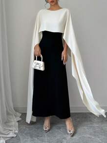 Elenzga Women's Round Neck Batwing Sleeve Maxi Elegant Party Dress