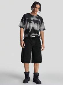 Manfinity EMRG Camisa de punto para hombre con hombros caídos teñida con patrón de letras y corbata