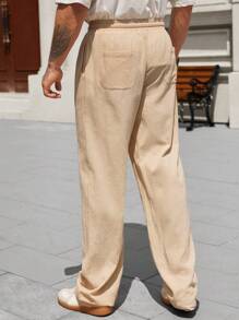 Manfinity Homme Men's Casual Solid Color Drawstring Waist Pants - Apricot - View 5