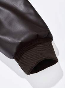 Tween Girls Spring/Autumn Solid Color Collared Bomber Jacket Short PU Coat