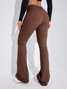SHEIN Frenchy Slant Pocket Bootcut Leg Jeans Brown Brown - Coffee Brown - View 4