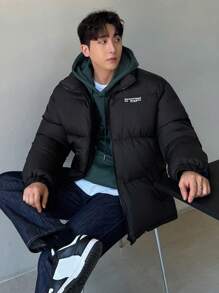 DAZY Winter Men's Letter Print Padded Coat Jacket - Black - View 6