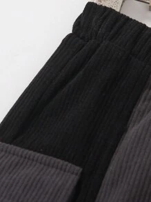 Infant Boys' Casual Patchwork Colorblock Ribbed Cargo Pants, Fall/Winter - Black - View 3
