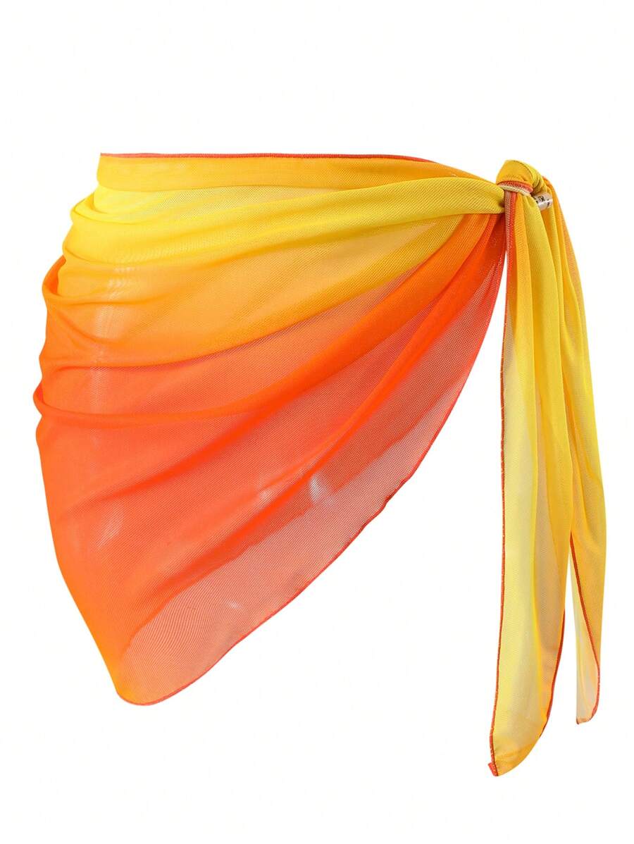 Swim Vcay Ombre Mesh Tie-Up Cover-Up Skirt Summer - Orange - View 1
