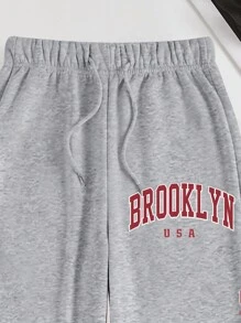 INAWLY 2pcs Women's Letter Print Hoodie Top And Drawstring Casual Pants Set Fall Cloth For Women