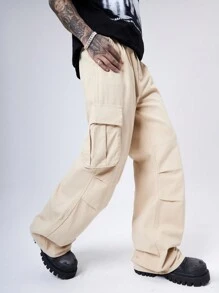 Manfinity Denimwave Men's Khaki Baggy Cargo Jeans With Multiple Pockets - Khaki - View 3