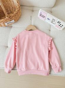 SHEIN Loose Round Neck Ruffle Trim Bowknot Pullover Sweatshirt For Young Girls - Pink - View 2