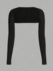 Comfortcana 加大码披肩上衣长袖带指孔，舒适透气，防紫外线，女士防晒凉爽披肩 - 黑色 - 查看 5