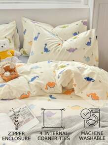 Set de funda nórdica suave para niños con patrón de dinosaurios encantador - Mejor Set de edredón de lujo de 2/3 piezas - Incluye 1 funda nórdica y 1/2 fundas de almohada - Económico y de alta calidad para camas individuales, dobles, queen y king