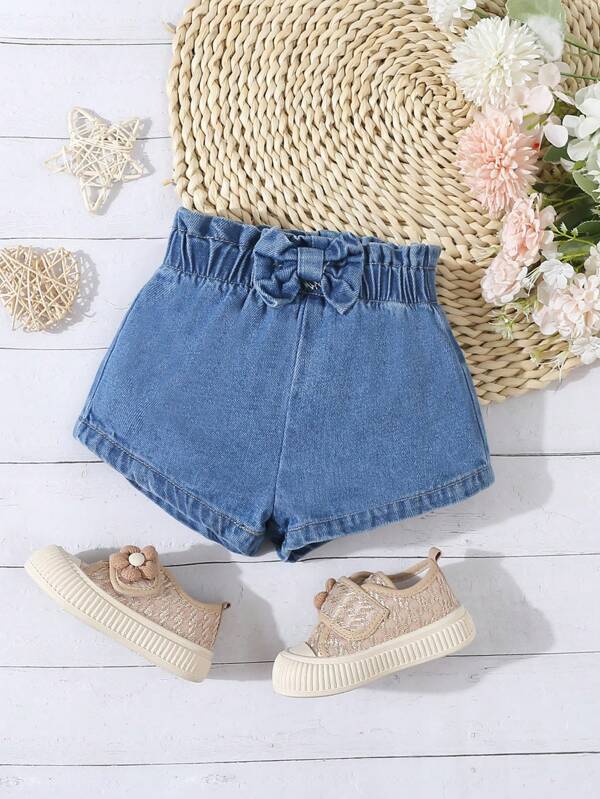 Toddler Girls' Casual Simple Adorable Ruched Waist Butterfly Denim Shorts,Holiday,Summer,Travel