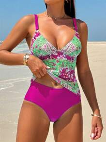 Swim Lushoire Ensemble Tankini d'été pour femmes avec imprimé fleuri pour maillots de bain