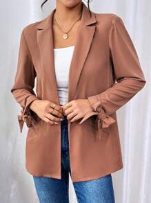 SHEIN Clasi Women's Knotted Cuff Blazer Fall Cloth For Women - Brown - View 6