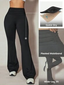 Easithlete 2 en 1 Pantalones de yoga de pierna acampanada con cintura alta fruncida, ajuste delgado para mujeres