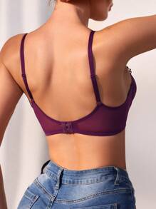 女士花卉蕾丝蝴蝶结装饰文胸、内衣 - 紫色 - 查看 2