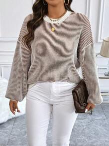 Vionelle Áo len chui đầu cỡ lớn kẻ sọc phối màu, thích hợp cho mùa đông và mùa thu. - Nhiều màu - Xem 3