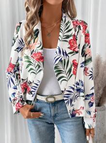 SHEIN LUNE Black Floral Print Casual Jacket For Ladies, Autumn Winter - Multicolor - View 4