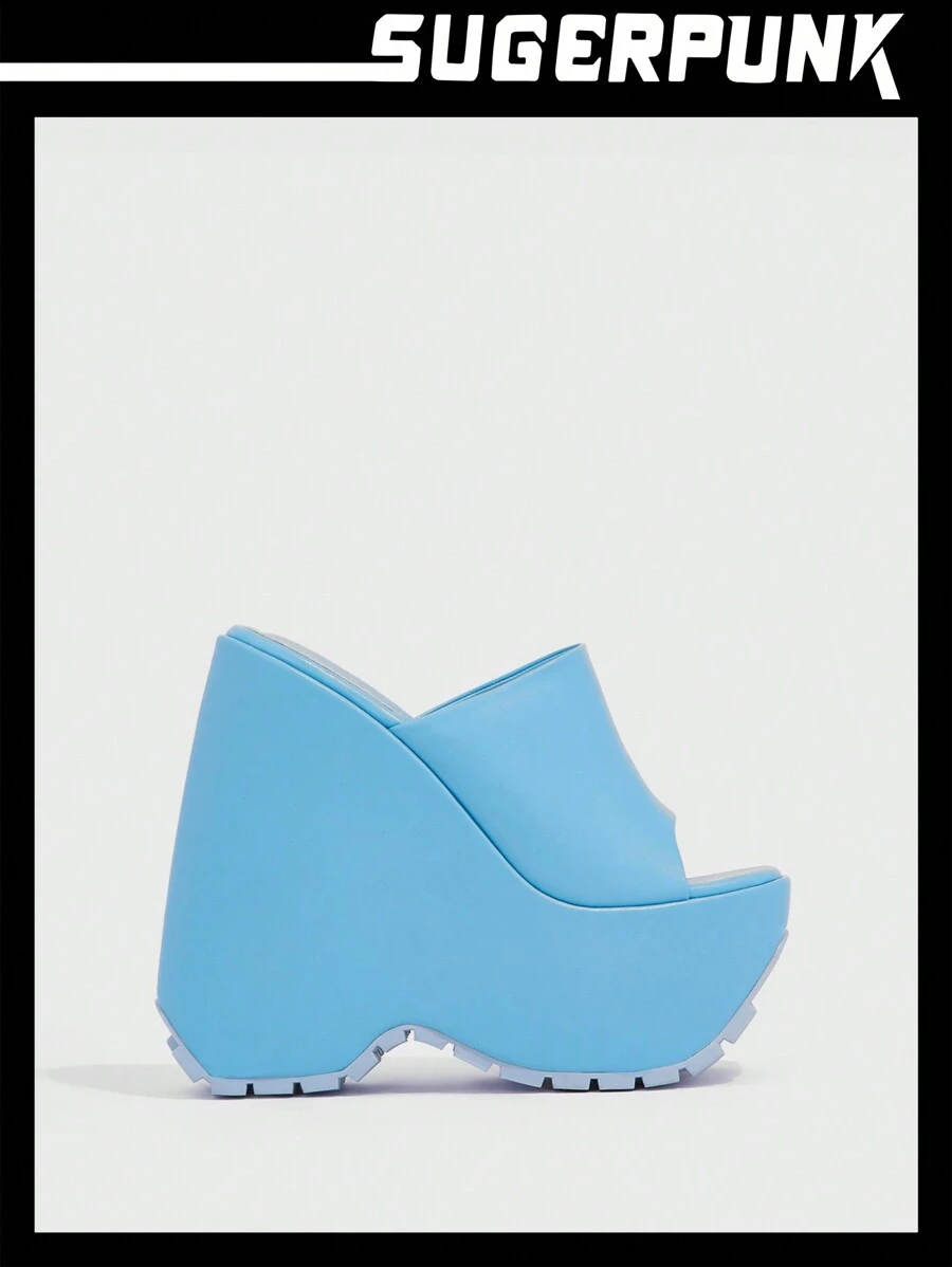 Sugerpunk Minimalist Single Band Wedge Slide Sandals - Blue - View 1