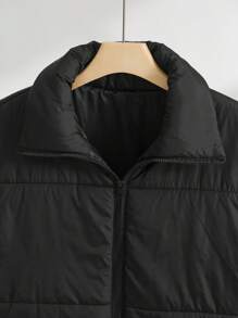 SHEIN Essnce Women's Plus Size Black Padded Coat With Lapel, For Winter Fall Autumn - Black - View 11