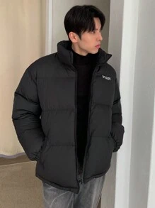 DAZY Winter Men's Letter Print Padded Coat Jacket - Black - View 17