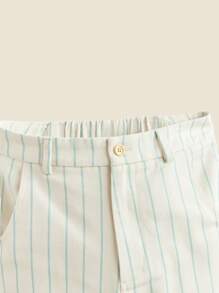 THE HAPPY LOOK Pantalones largos casuales, rectos y relajados con estampado a rayas, tela tejida, aptos para niñas adolescentes en primavera, verano, otoño e invierno - Beis - Ver 5