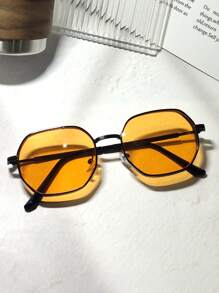 015068863-0009-SX2358 1pc Men Summer Metal Frame Fashion Glasses, Stylish Outdoor Indoor Geometric Polygon Shades In Black, Gold, Silver, Brown, Street Fashion Eyewear For All Seasons, Thick Frame With Ventilation Holes (Randomly Shipped With PU Glasses Case Or Paper Box)