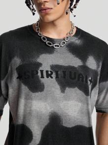 Manfinity EMRG Camisa de punto para hombre con hombros caídos teñida con patrón de letras y corbata