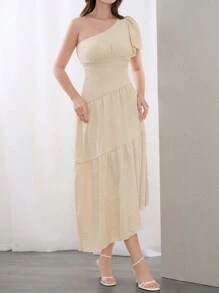 Modelyn Damskie Jednokolorowe Proste Codzienne Asymetryczne Sukienki Z Dekoltem Długie Sukienki Wieczorowe