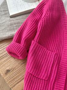 SHEIN LMoss Kids Babygirl Cute Warm Simple Solid Color Long Sleeve Cardigan Sweater, Autumn/Winter
