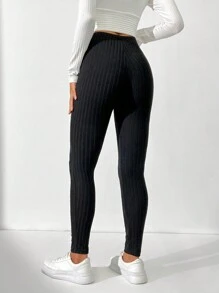 SHEIN Tall Solid High Waist Slim Fit Leggings - Black - View 2