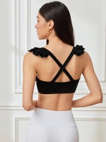 SHEIN Sports Women Contrast Color Patchwork Ruffle Sports Bra - Black and White - View 4