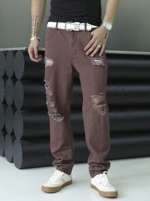 Manfinity Roghcode 男式休闲破洞锥形牛仔裤