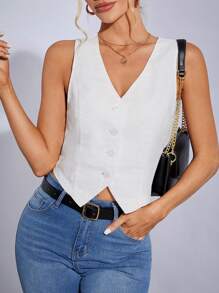 SHEIN Tall 女款幾何圖案西裝背心，適合高個女性 - 白色 - 查看 4
